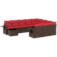 vidaXL Ensemble de 11 canapés de jardin avec coussins, marron, polyrattan
