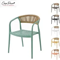 Floordirekt Ensemble de 6 chaises de jardin Solaro, modèle extérieur, avec accoudoirs et dossier en corde, couleur verte