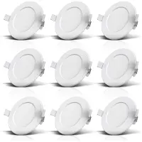 B.K.Licht lot de 9 spots LED encastrables IP44 salle de bain Ø115mm, ultra-plats 30mm, 6W 450lm 3000K blanc chaud, installation 230V facile