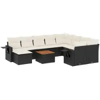 vidaXL Ensemble de salon de jardin 11 pièces avec coussins noir poly rotin