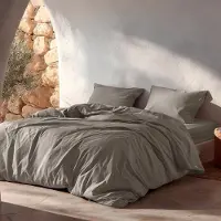 Gamusi Ensemble de couette , 100% coton – Gris – 144 fils au pouce carré (TC), pour un confort de sommeil doux et respirant – Fermeture à boutons-pression – 150 x 220 cm + 2 taies d'oreiller