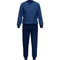 Ammann Pyjama long ' Jeans Ringel ' bleu / bleu foncé / noir