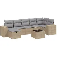 vidaXL Ensemble de salon de jardin 7 pièces avec coussins Beige Poly Rattan