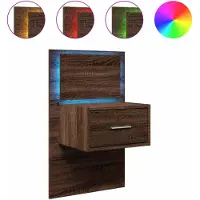 vidaXL Table de chevet murale avec lumières LED chêne marron