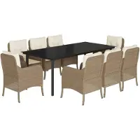 vidaXL Salon de jardin 9 pièces avec coussins Beige Poly Rattan