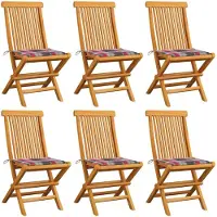 vidaXL Chaises de jardin avec coussins 6 pcs. Rouge à carreaux bois massif teck