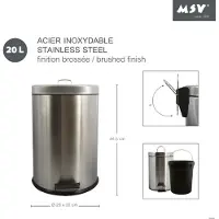 MSV Seau de 20 litres, en acier inoxydable, polypropylène, argenté, 16 cm