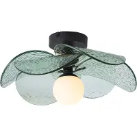QAZQA Plafonnier design noir avec verre nervuré vert - Kemner