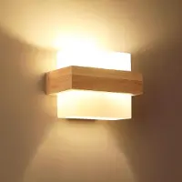 COMELY Applique murale , bois, design moderne, avec ampoule E27, créative. Applique murale en bois avec abat-jour en verre, idéale pour l'escalier, le salon, la chambre, le couloir