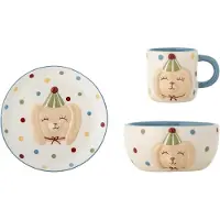 Bloomingville Mini Service de table bleu comprenant une assiette, une tasse et un petit bol.