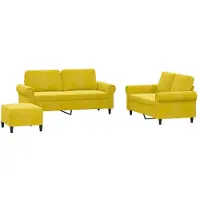 vidaXL Ensemble de canapés 3 pièces avec coussins Velours jaune