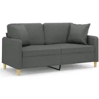 vidaXL Canapé 2 places avec oreillers gris foncé 140 cm tissu