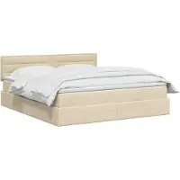 vidaXL Lit coffre à LED avec matelas, couleur crème, 180 x 200 cm, tissu