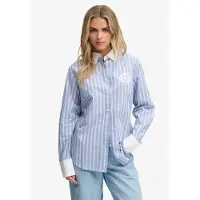 Superdry pour femme. W4010592A Chemise Poplin Cuff Stripe bleue (S), Casuel, Coton, Classique, Manche longue