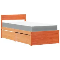 vidaXL Lit avec tiroirs et matelas brun cire 100x200 bois massif