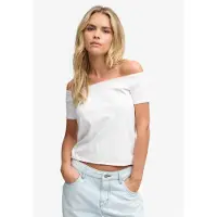 Superdry Femme Top Bardot Épaules Dénudées Coupe Ajustée White Taille: 40