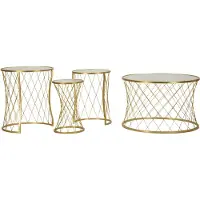 Mauro Ferretti Ensemble De 4 Tables Basses Noah Gold - Tables Basses En Métal Doré Et Verre Trempé, Motif Diamant, Ensemble Gain De Place - 940