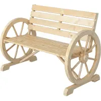 Outsunny Banc de jardin Banc 2 places Banc en bois Design roue de chariot jusqu'à 240 kg