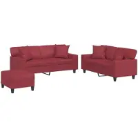 vidaXL Ensemble de canapés 3 pièces avec coussins vin rouge similicuir