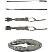 Spies Online set de couverts à fruits de mer 5 pièces - Comprend un casse-crabe en acier inoxydable, une cuillère et un racloir - Idéal pour les crabes, les homards et les crustacés - Argenté
