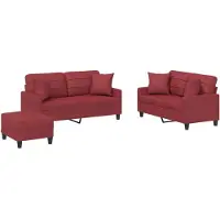 vidaXL Ensemble de canapés 3 pièces avec coussins vin rouge similicuir