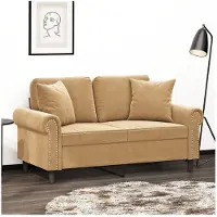 vidaXL Canapé 2 places avec oreillers décoratifs brun 120 cm velours