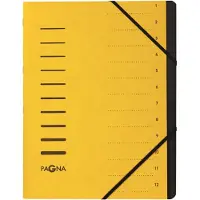 Pagna trieur cartonné agrafé sans soufflet+ élastique pour a4 12 compartiments jaune 40059-05