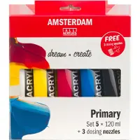 Amsterdam Standard Series acrylic paint primary set 5 x 120 ml + 3 dosing nozzles (120 ml)