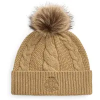 Ralph Lauren pour femme. 454P23548001 Bonnet en tricot avec pompon et écusson (OSFA), Beige, Casuel, Synthétique