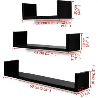 vidaXL Étagères Murales 3 Pcs Forme De U Mdf Noir