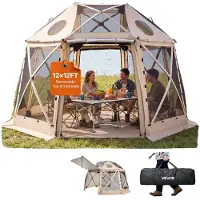 Vevor Tente Moustiquaire Tonnelle Pop-up 3,6x3,6 m Tente Moustiquaire Pliante 8-10 Personnes Abri Solaire 13 Côtés pour Camping Famille