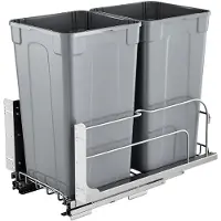 Vevor Poubelle coulissante (27 Qt x 2), double poubelle de cuisine sous plan, poubelle avec kit de porte et curseur à fermeture douce, pour placard de cuisine, évier sous le comptoir (gris)