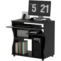 HOMCOM Bureau d'ordinateur avec roulettes, plateau BP noir