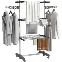 HOMCOM Séchoir à linge mobile, tour de séchage, ailes latérales sur 3/4 niveaux, gris