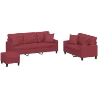 vidaXL Ensemble de canapés 3 pièces avec coussins vin rouge similicuir