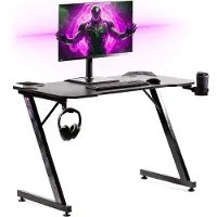 GADGY Game Desk Carbon - Gaming Desk 110 CM Wide - Gaming Desk with Carbon Details - Gaming Table with Headphone Holder, Cup Holder & Cable Tunnel - Level Up Gaming with - Black Carbon