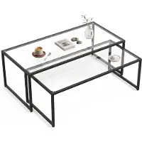 Aosom Lot de 2 tables basses, tables d'appoint, tables de salon, acier, noir