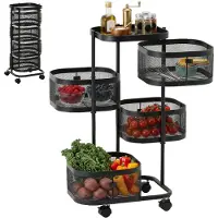 HOMCOM Chariot de service à 4 niveaux, chariot de cuisine à roulettes avec panier en fil métallique sur l'étagère supérieure