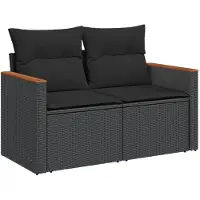 vidaXL Salon de jardin 4 pcs avec coussins noir résine tressée