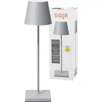 Sigor Lampe de table LED rechargeable Nuindie, idéale pour l'extérieur, indice de protection IP54, couleur gris brume, connecteur USB-C, gamme FlexMood