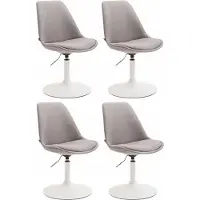 CLP Lot de 4 chaises de salle à manger Maverick en tissu, pivotantes et réglables en hauteur en continu, gris, piètement blanc
