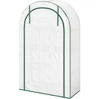Outsunny Serre avec porte coulissante, étagères, serre en film plastique résistante à l'hiver, structure en acier