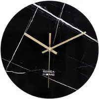 Sensahome Horloge murale en verre 30 cm - Design minimaliste en marbre avec mouvement silencieux - Marbre foncé