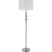 Relaxdays Lampadaire pour salon, culot E27, avec câble, abat-jour en tissu Ø 43 cm, lampadaire vintage de 155 cm de haut, blanc-argent