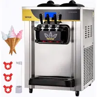Vevor Machine à Crème Glacée Molle 22-30 L/h Machine à Glace Molle Commerciale avec Trémie 2x6L Sorbetière à Glace Pré-Réfrigération 3 Saveurs Nettoyage en Un Clic pour Sundae Café Snack-Bar