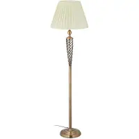 Relaxdays Lampe sur pied style antique, abat-jour en tissu, pied décoratif en métal, culot E27, lampe de salon, H x P : 157 x 42 cm, laiton/blanc