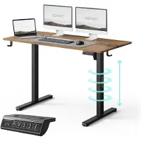 Sense7 NOJO LIGHT Bureau réglable en hauteur Électrique 120 x 60 cm Marron foncé Noir Table de gaming Table d'ordinateur Table haute Memory PC Bureau