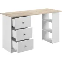 En.casa Bureau 120x50x72cm table de bureau avec tiroirs blanc/chêne étagère table PC []