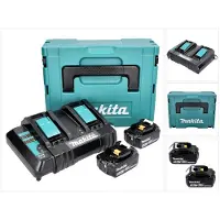 Makita Power Source Kit 18 V avec 2x BL 1830 B batterie 3,0 Ah ( 197599-5 ) + DC 18 SH chargeur double ( 199687-4 ) + Makpac