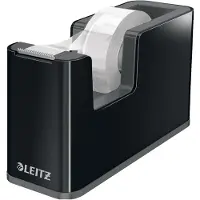 Leitz Dérouleur de ruban adhésif WOW, ergonomique, pour rouleaux de ruban adhésif de L 19 mm x L 33 m, ruban adhésif inclus, plastique ABS recyclable, noir/noir